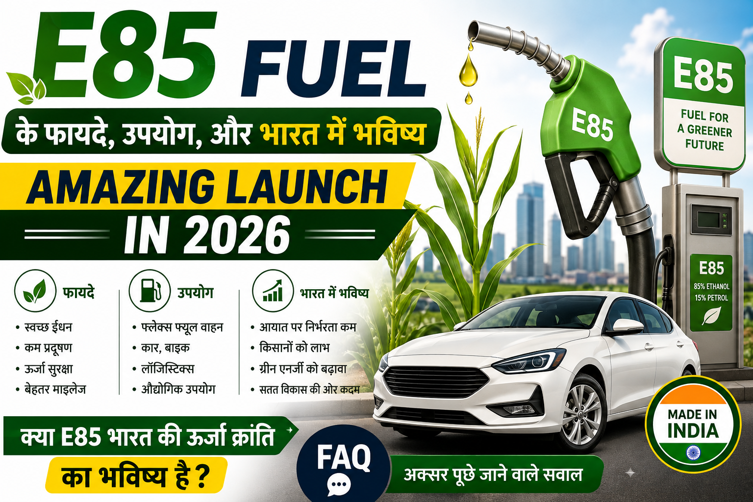E85 Fuel के फायदे,उपयोग,और भारत में भविष्य Amazing Launch in 2026, with FAQ
